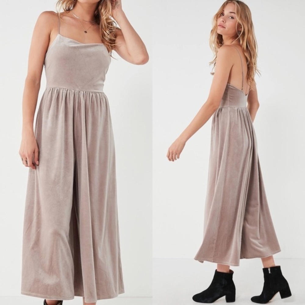Urban Outfitters Velvet Jumpsuit in Taupe